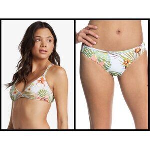 💕ROXY💕 Beach Classics Bikini Set ~ Tropical Floral Bright White Herbier XL NWT